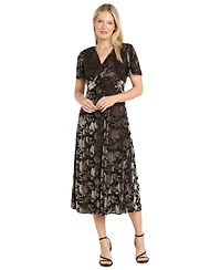 R & M Richards Women's Velvet Floral V-Neck Midi Dress