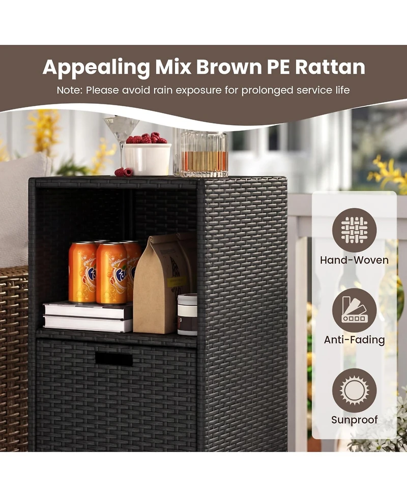 Mecale Outdoor Wicker Storage Tower, 43.5 Tall, with Removable Drawer