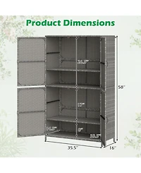 Mecale 4-Door Wicker Storage Cabinet, 58 in Vertical Shed with Shelves