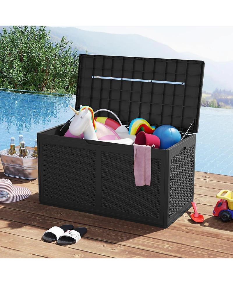 Mecale 100-Gallon Resin Deck Box, Outdoor Storage Bench with Lockable Lid