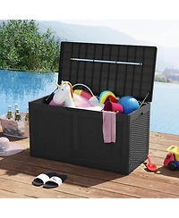 Mecale 100-Gallon Resin Deck Box, Outdoor Storage Bench with Lockable Lid