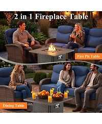 Pocassy 30" Outdoor Square Rattan Propane Gas Fire Pit Table for Outside
