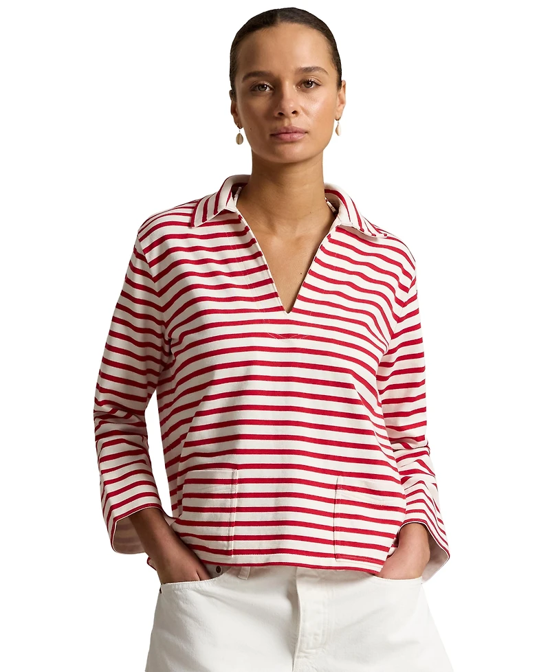 Polo Ralph Lauren Women's Striped Split-Placket Mariner Pull-On T-Shirt