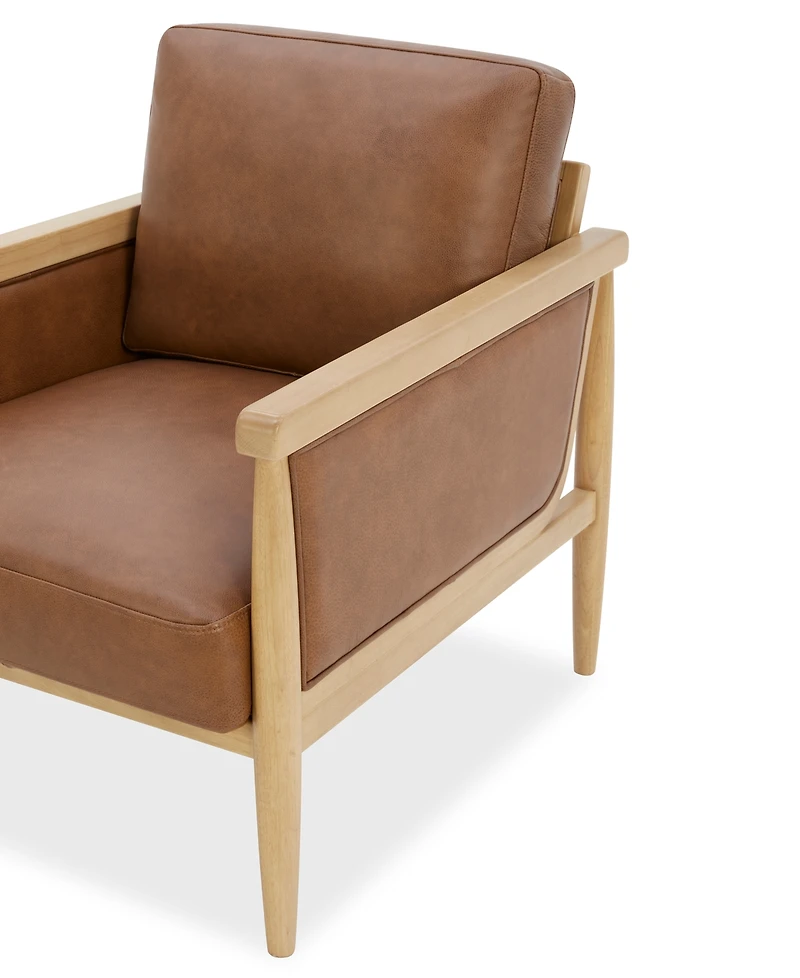 Camelle Tapered Wood Legs Leather Accent Chair, Macy's Exclusive