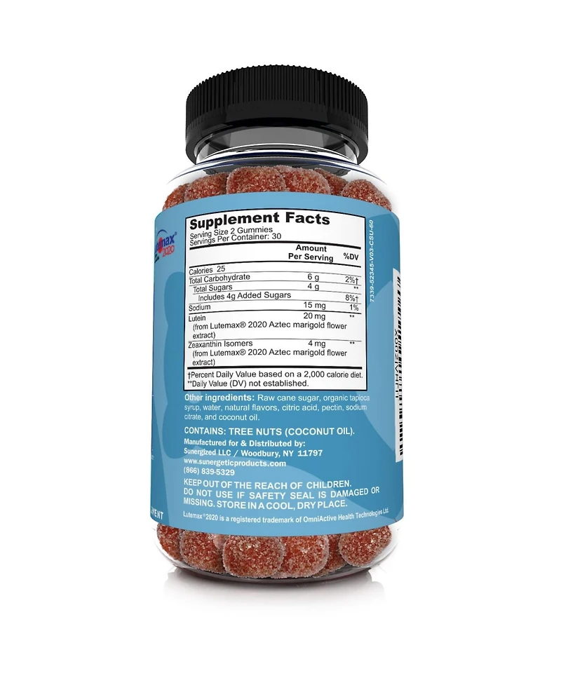 Sunergetic Eye Support Gummies with Lutein and Zeaxanthin Mango Flavor 60 Gummies