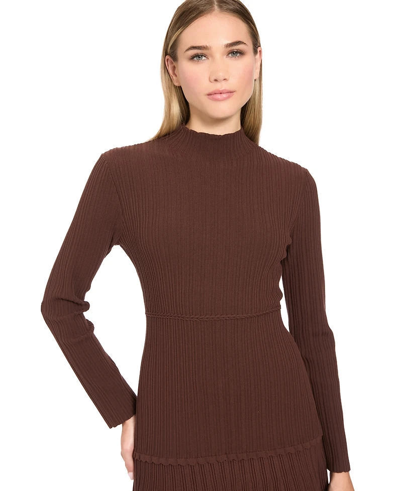 Donna Morgan Women's Mock Neck Long-Sleeve Pleated Mini Dress
