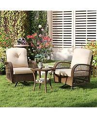 Gouun Outdoor Swivel Rocker Set with Glass Top Table and Thick Cushions