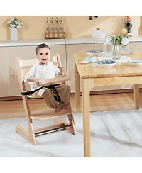 Slickblue Kids Grow With Wooden High Chair, Portable Feeding Seat with Adjustable Height and Footrest-Light Brown