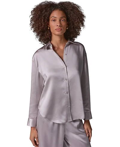 Donna Karan Weekend Women's Satin Long-Sleeve Button-Down Blouse