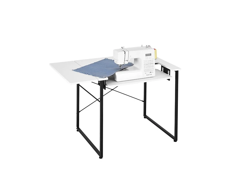 Yobtop Generic for Sewing Table - Multipurpose Sewing Machine Table with Foldable Side Shelf, Adjustable Shelf, Steel Legs, Computer Desk for Home