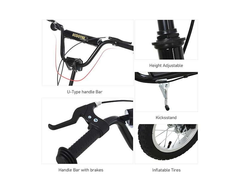 Yobtop Youth Scooter 16" Front/12" Rear Wheels, Adjustable Handlebar, Dual Brakes, Ages 5+
