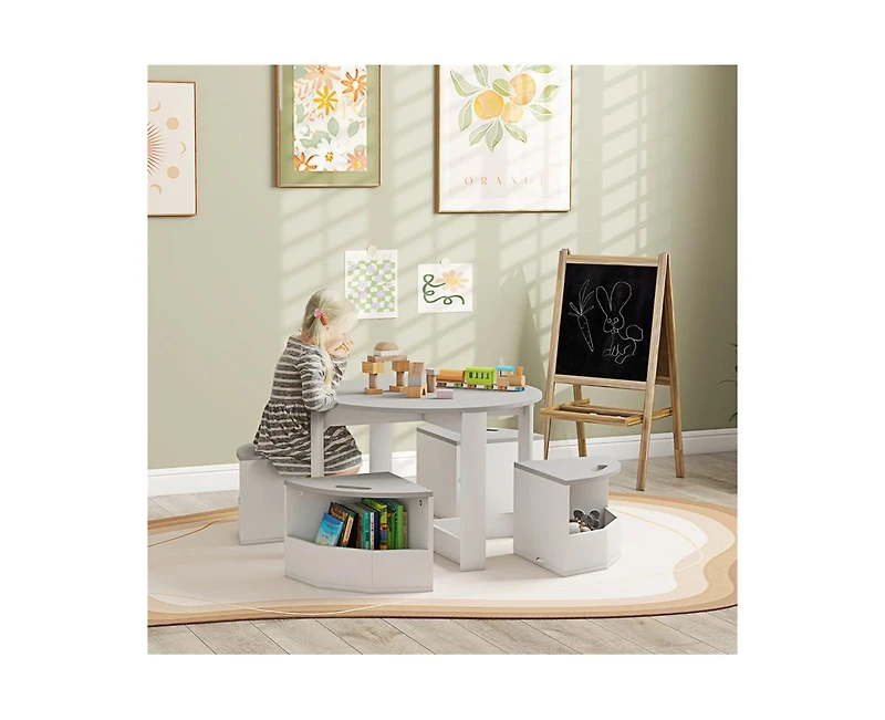 Yobtop Kids Table and Chairs Set - 5 Piece Toddler Set with Storage, Art Craft Drawing, Playroom Classroom Nursery