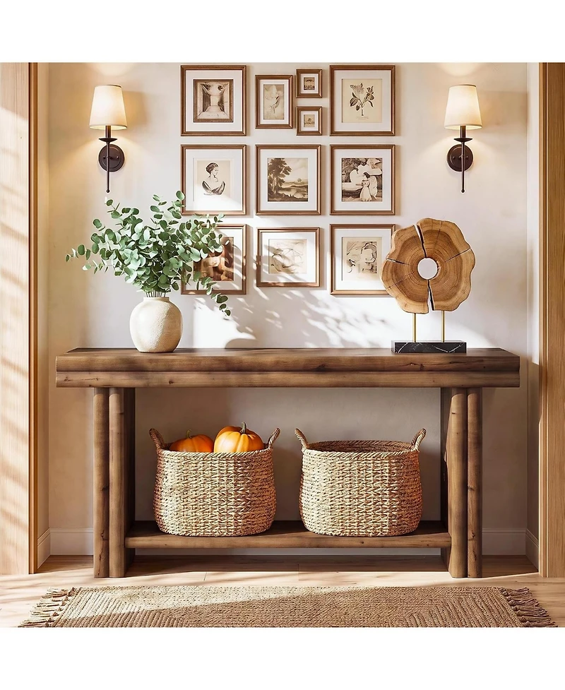 Tribesigns Solid Wood Console Sofa Table, Farmhouse Long Entryway Table Behind Couch