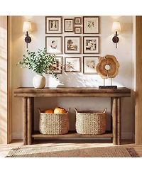 Tribesigns Solid Wood Console Sofa Table, Farmhouse Long Entryway Table Behind Couch