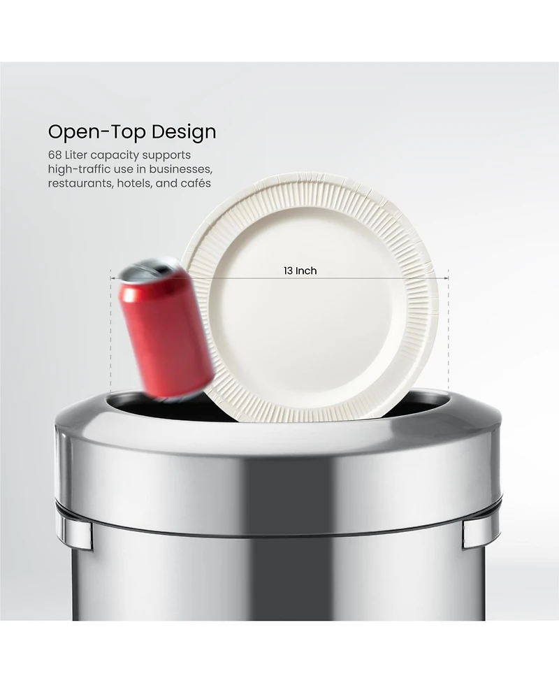 Home Zone Living 18 Gallon Stainless Steel Open Top Trash Can with Semi-Round Flat Back