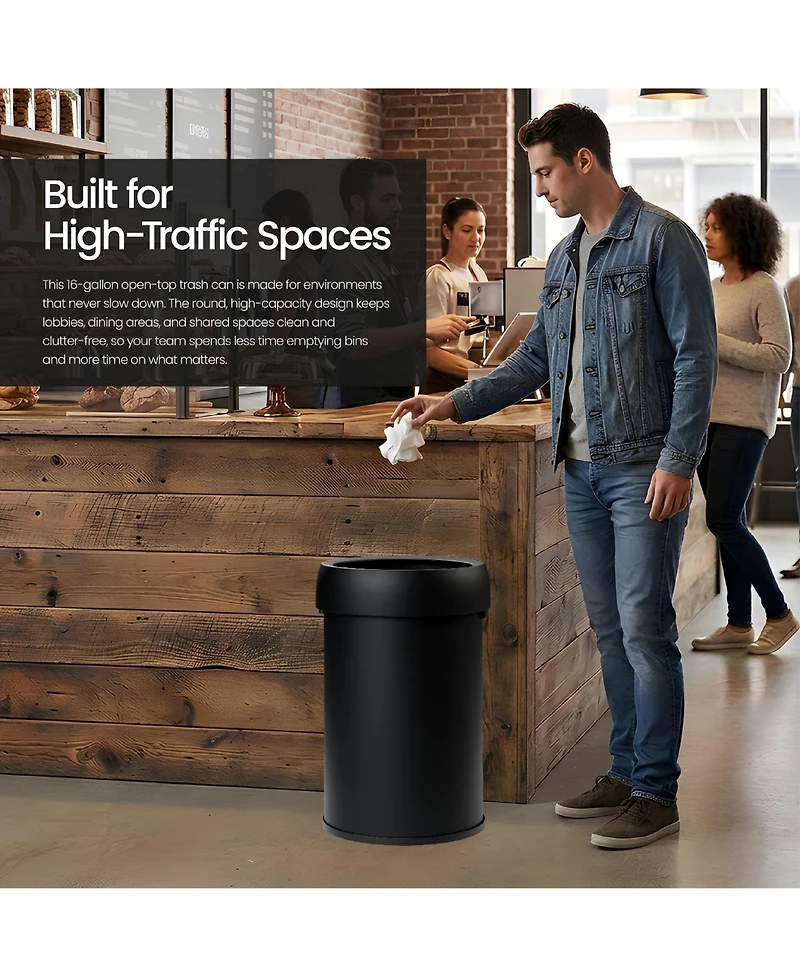 Home Zone Living 16 Gallon Stainless Steel Open Top Trash Can with Round Design
