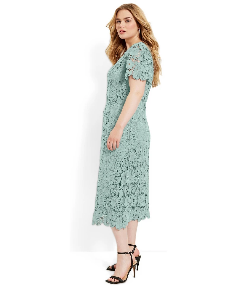 June + Vie Women's Plus Square-Neck Lace Dress