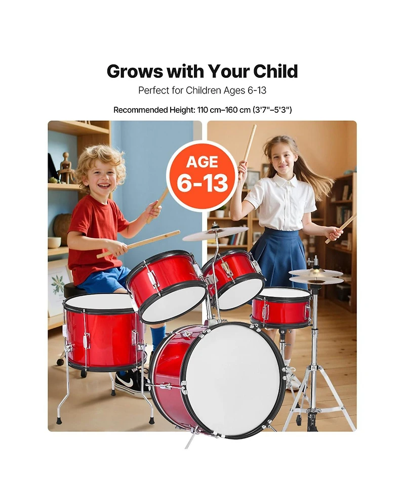 Yobtop Kids Adjustable 5-Piece Drum Set, Ages 6+