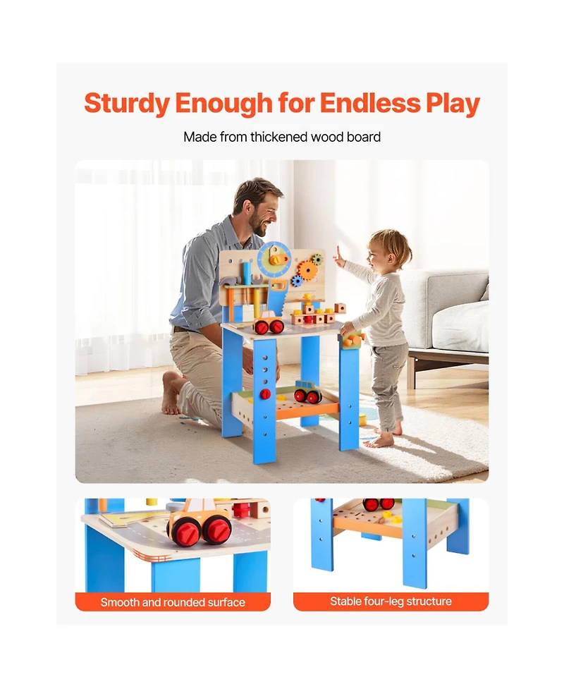 Yobtop Road-Themed Wooden 7-Piece Tool Workbench, Ages 3+