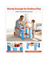 Yobtop Road-Themed Wooden 7-Piece Tool Workbench, Ages 3+