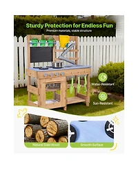 Yobtop Mud Kitchen Wooden Outdoor Playset with 4 Stoves & 2 Sinks, Ages 3+