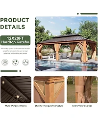 Aoxun 12'x20' Hardtop Aluminum Gazebo, Galvanized Steel Double Roof Pavilion with Drainage System and Netting