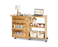 Yobtop Generic for Folding Sewing Machine Table - Multipurpose Compact Design with Wheels Shelves Storage Trays Wooden Pegs and Magnetic Doors