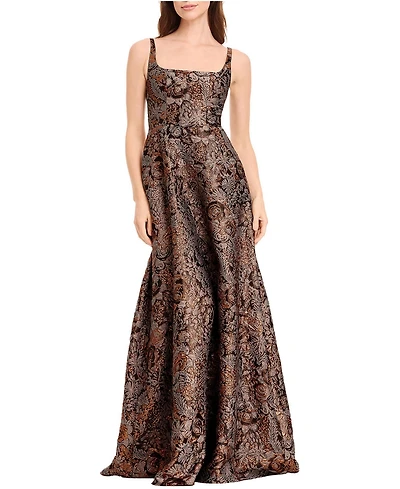 Dress The Population Women's Vienna Square Neck Metallic Jacquard Ball Gown