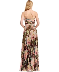 Dress The Population Women's Floral Pleated V-Neck Gown