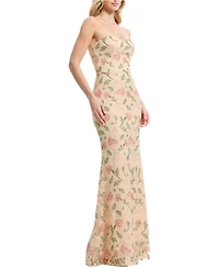 Dress The Population Women's Sheridan Strapless Sweetheart Floral Embroidered Mermaid Gown