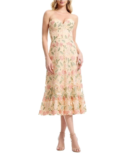 Dress The Population Women's Carina Strapless Sweetheart Floral Ruffle Dress