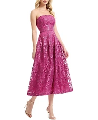 Dress The Population Women's Gemma Strapless Floral Lace Tiered Midi Dress