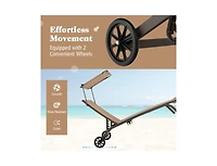 Lucky One Adjustable Patio Chaise Lounge Chair with Canopy Cup Holder and Wheels