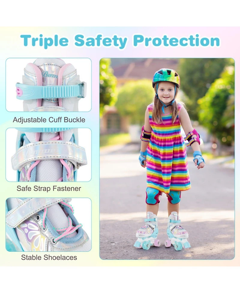 Sugift Kids Roller Skates with 4-Size Adjustment Light-Up Wheels and Triple Closure Ages 8-13