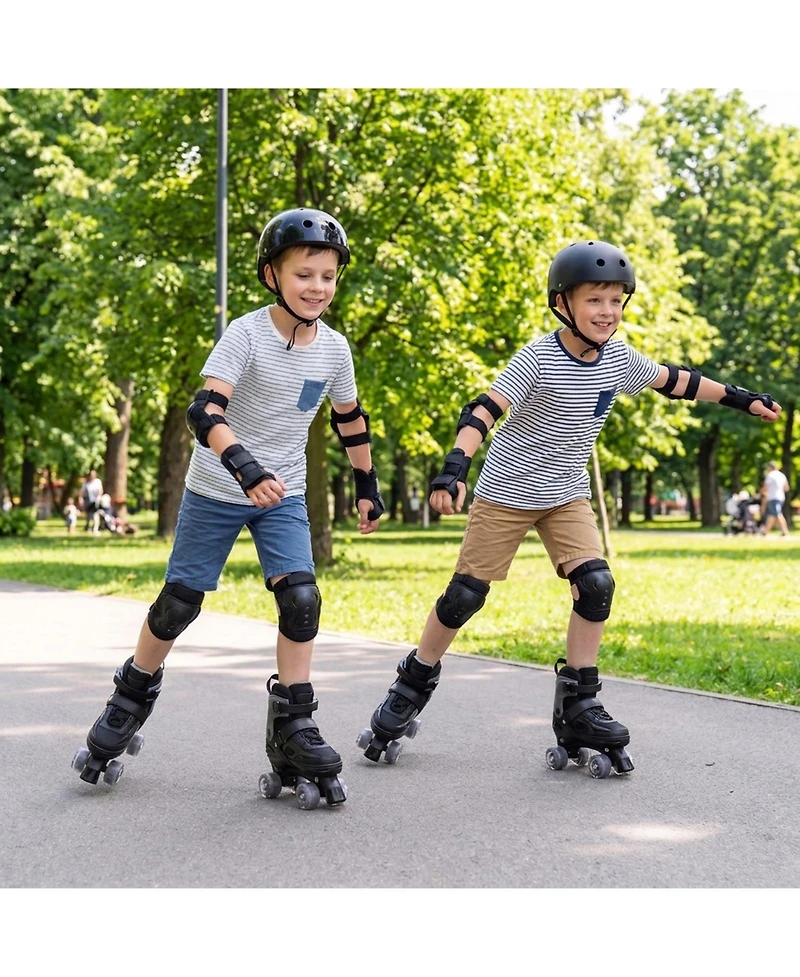 Sugift Kids Quad Roller Skates One-Button Adjustable Across 4 Sizes with Glow Wheels Ages 7-9