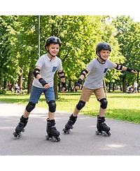 Sugift Kids Quad Roller Skates One-Button Adjustable Across 4 Sizes with Glow Wheels Ages 7-9