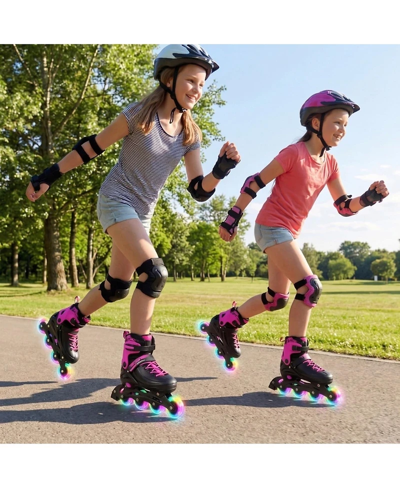Sugift Inline Skates for Kids and Teens with Push-Button Sizing and Triple Protection Ages 9-14
