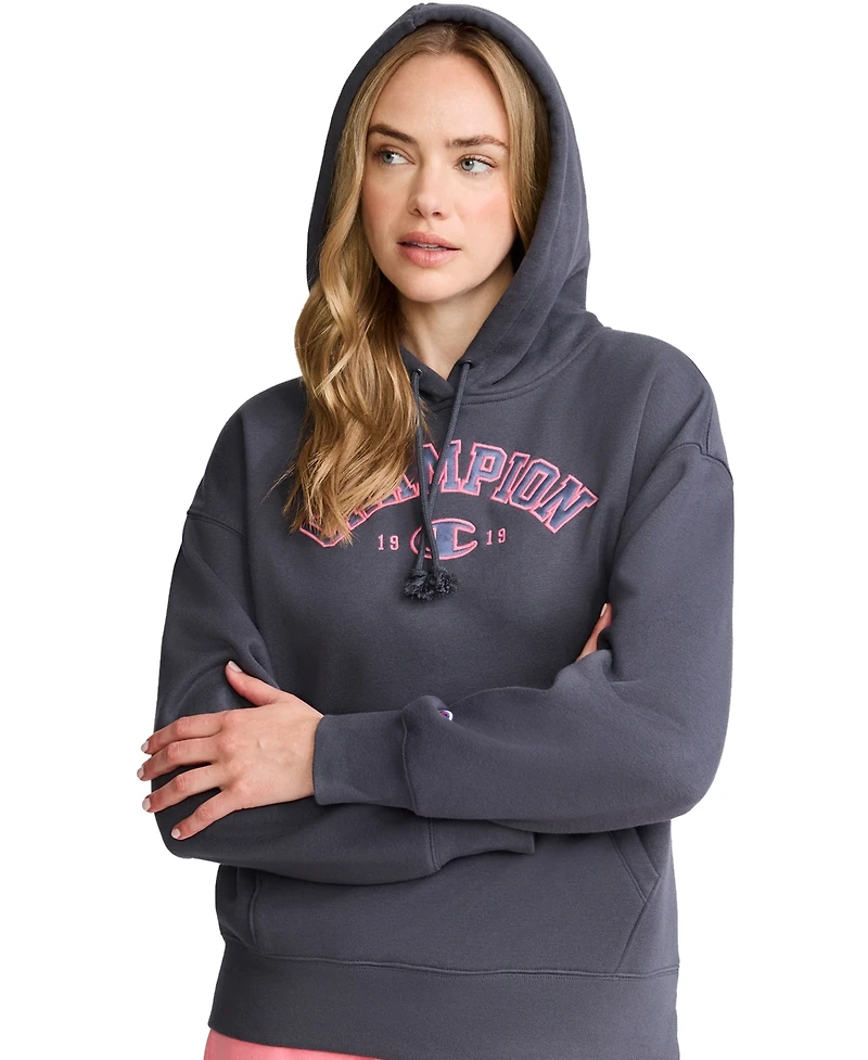 Champion Women's Fleece Long-Sleeve Satin Applique Hoodie