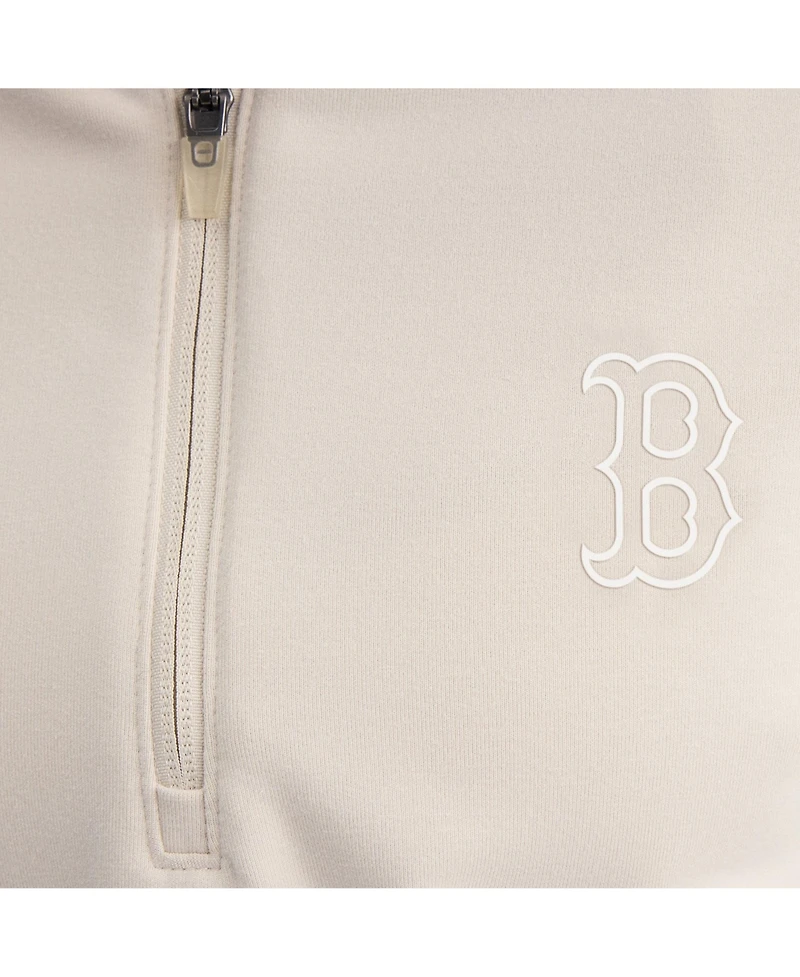 Fanatics Women's Beige Boston Red Sox Oversized Clutch Tri-Blend Half-Zip Pullover Sweatshirt