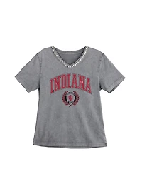 Gameday Couture Women's Gray Indiana Hoosiers Iconic Edge Rhinestone V-Neck T-Shirt
