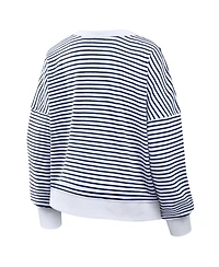 Fanatics Women's White/Navy Denver Broncos Striped Oversized French Terry Sweatshirt