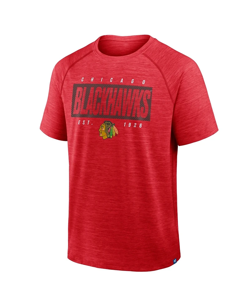 Fanatics Men's Heather Red Chicago Blackhawks Breakaway Clutch Raglan T-Shirt