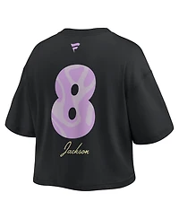 Fanatics Women's Lamar Jackson Black Baltimore Ravens Fashion Cropped T-Shirt