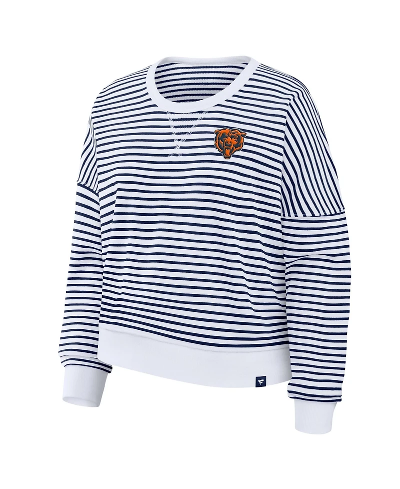 Fanatics Women's White/Navy Chicago Bears Striped Oversized French Terry Sweatshirt