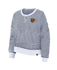 Fanatics Women's White/Navy Chicago Bears Striped Oversized French Terry Sweatshirt
