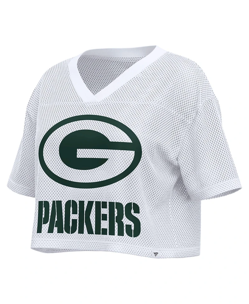Fanatics Women's White Green Bay Packers Oversized Mesh Cropped V-Neck Jersey