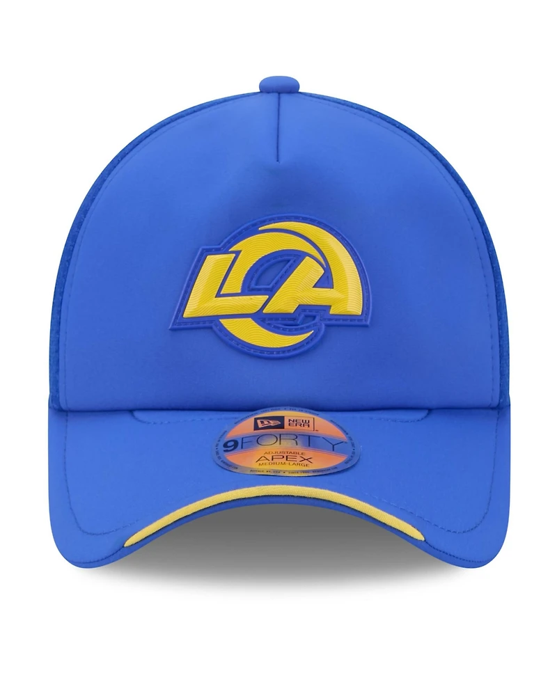 New Era Men's Royal Los Angeles Rams 2026 Sideline Apex 9FORTY Adjustable Trucker Hat