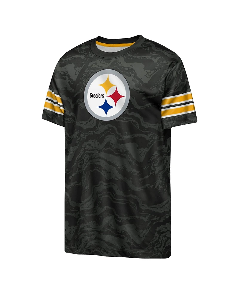 Outerstuff Big Boys and Girls Black Pittsburgh Steelers Slant Route Performance T-Shirt