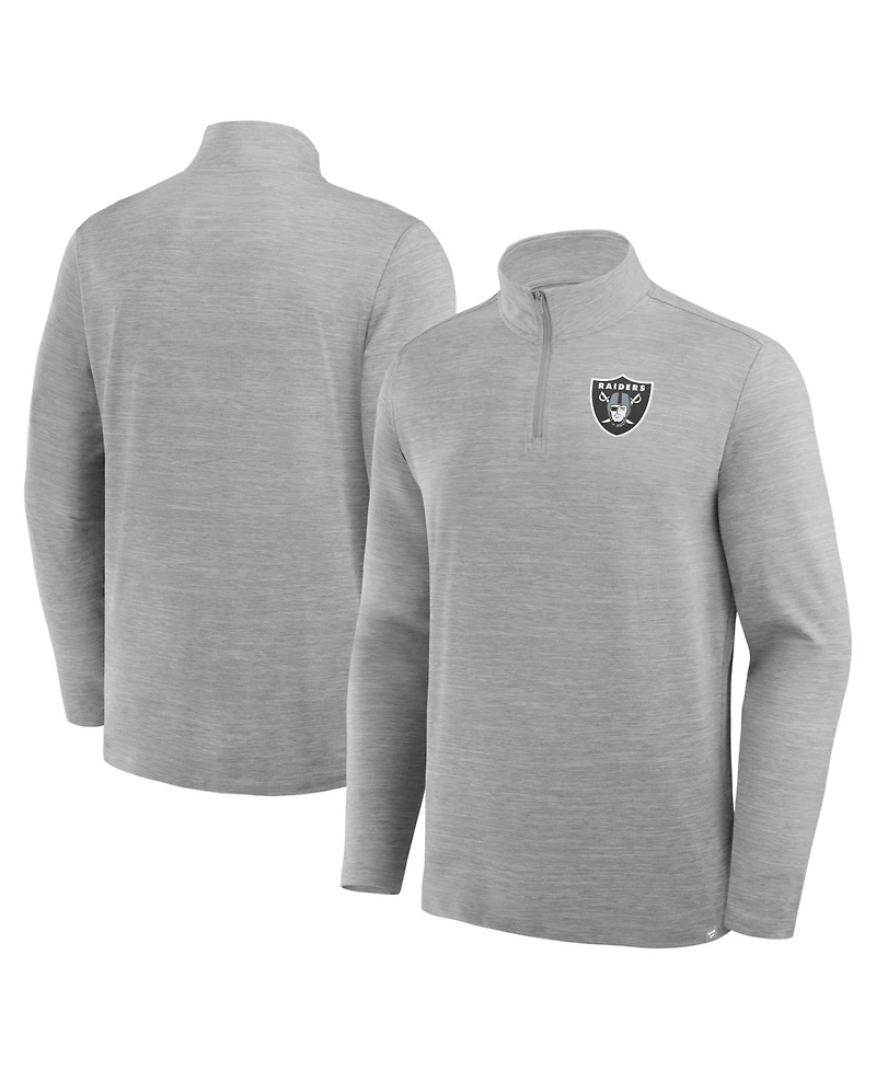 Fanatics Men's Heather Gray Las Vegas Raiders Clutch Quarter-Zip Pullover Sweatshirt