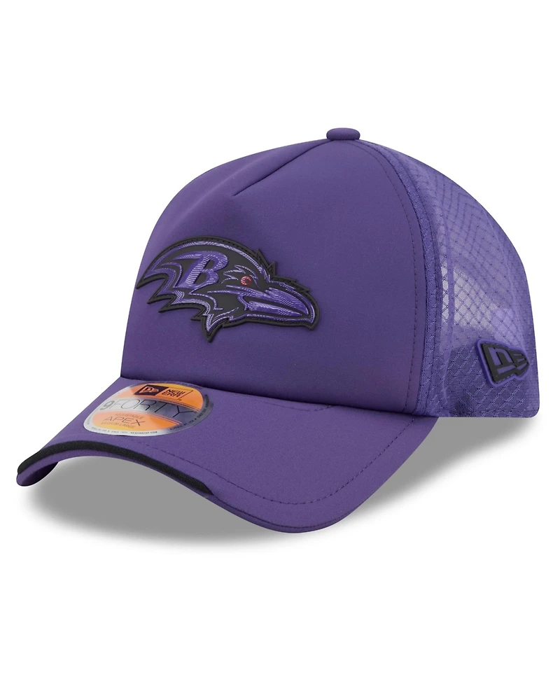New Era Men's Purple Baltimore Ravens 2026 Sideline Apex 9FORTY Adjustable Trucker Hat